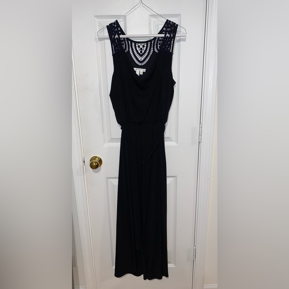 London Times Black Maxi Dress with Lace Detail